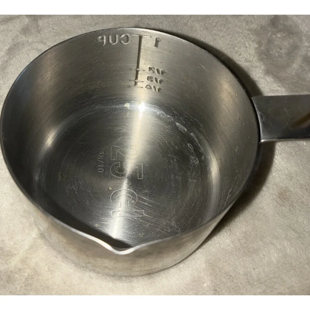 Vintage Measuring Cup Melting Pot 1 Cup Stainless Steel 18/10 Silver Pour Spout